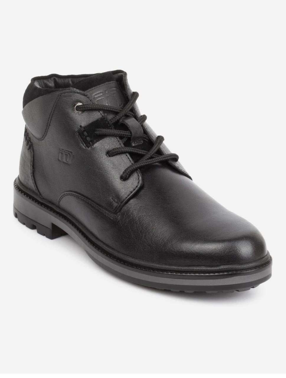 iD MEN LEATHER STURDY AND COMFORTABLE BLACK ROUND TOE CASUAL BOOTS